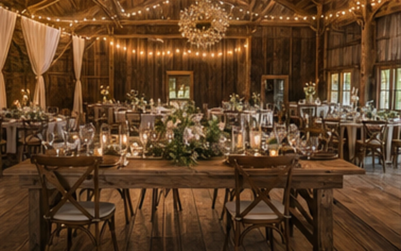 Fictional business image preview for Oak Barn Event Rentals in an Eventodesk template preview